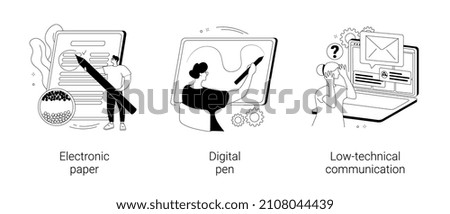 Vector Using technology abstract concept vector illustration set. Electronic paper, digital pen, low-technical communication, electronic library, read e-book, brush stroke, notebook abstract metaphor.