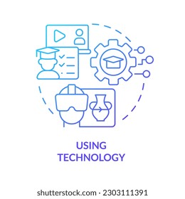 Using technology blue gradient concept icon. Micro learning strategy abstract idea thin line illustration. VR training. Digital environment. Isolated outline drawing. Myriad Pro-Bold font used