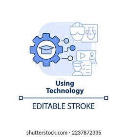 Using technology light blue concept icon. Micro learning strategy abstract idea thin line illustration. VR training. Isolated outline drawing. Editable stroke. Arial, Myriad Pro-Bold fonts used