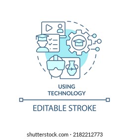 Using technology turquoise concept icon. Micro learning strategy abstract idea thin line illustration. VR training. Isolated outline drawing. Editable stroke. Arial, Myriad Pro-Bold fonts used