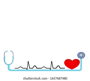 Using tool for making stethoscope ,line of EKG and the heart on the white background. ,the space is for writing the text etc