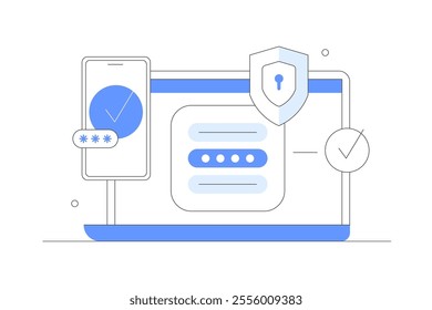 Using two steps verification to protect personal data. User authorization, login authentication and information protection. Flat Cartoon Vector Illustration, icon. Stylish abstract