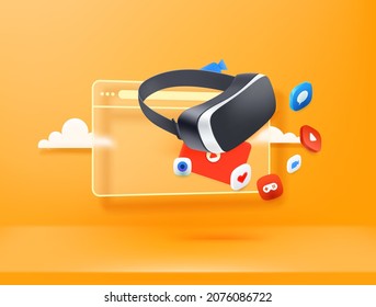 Using virtual reality glasses in internet  Realistic vector illustration