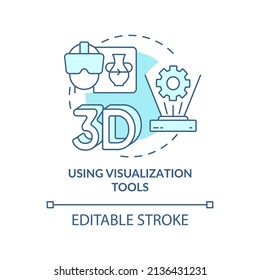 Using visualization tools turquoise concept icon. Virtual reality. Tech macro trends abstract idea thin line illustration. Isolated outline drawing. Editable stroke. Arial, Myriad Pro-Bold fonts used