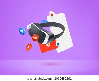 Using VR with modern smartphone. Realistic vector illustration