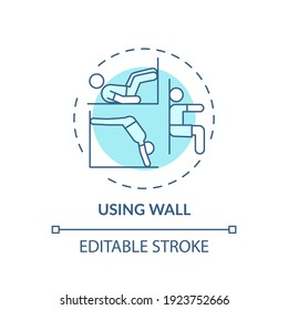 Using wall concept icon. Gym exercise alternative idea thin line illustration. Building strength, endurance. Tightening glutes, quads. Vector isolated outline RGB color drawing. Editable stroke