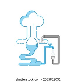 Using water supply carefully and be responsible to protect environment. Conceptual infographic illustration of conserving water. Vector outline flat design style.