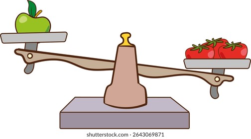 using a weighing scale to balance different objects.Example of heavy and light concepts