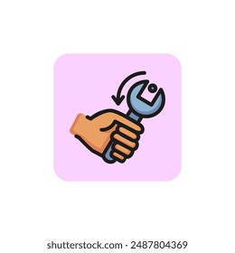 Using wrench line icon. Hand, work tool, manual work, mechanic. Automobile industry concept. Vector illustration can be used for topics like auto service, mechanic, repair shop