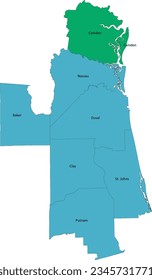 US-Jacksonville-St. Marys-Palatka, FL-GA Combined Statistical Area (CSA) with counties, Including Baker, Camden, Clay, Duval, Nassau, Putnam, St. Johns