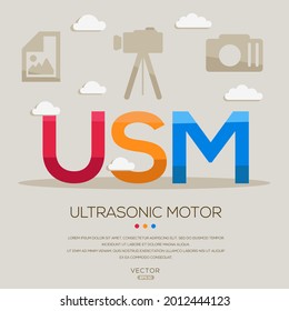 USM mean (Ultrasonic motor) photography abbreviations ,letters and icons ,Vector illustration.