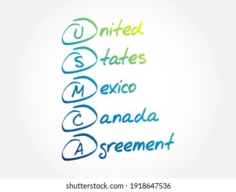 USMCA - United States Mexico Canada Agreement acronym, concept background