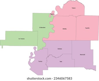 US-Memphis-Forrest City, TN-MS-AR Combined Statistical Area (CSA) with Tennessee, Mississippi, and Arkansas counties
