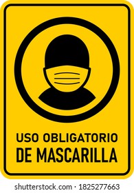 Uso Obligatorio de Mascarilla ("Face Masks Required" in Spanish) Vertical Sign against the Spread of Coronavirus Covid-19, with an Aspect Ratio of 3:4 and Rounded Corners. Vector Image.