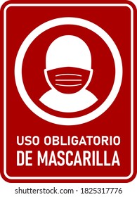 Uso Obligatorio de Mascarilla ("Face Masks Required" in Spanish) Vertical Sign against the Spread of Coronavirus Covid-19, with an Aspect Ratio of 3:4 and Rounded Corners. Vector Image.