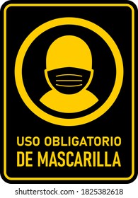 Uso Obligatorio de Mascarilla ("Face Masks Required" in Spanish) Vertical Sign against the Spread of Coronavirus Covid-19, with an Aspect Ratio of 3:4 and Rounded Corners. Vector Image.