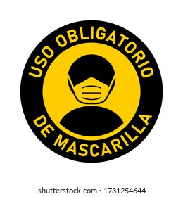 Uso Obligatorio De Mascarilla. Signo de Instrucción de la Marca Redonda. Imagen vectorial.