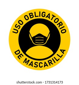 Uso Obligatorio De Mascarilla. Signo de Instrucción de la Marca Redonda. Imagen vectorial.