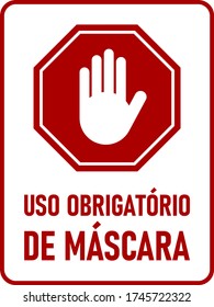 Uso Obrigatorio De Mascara ("Face Mask Required" in Portuguese) Vertical Instruction Icon with an Aspect Ratio of 3:4 and Rounded Corners. Vector Image.