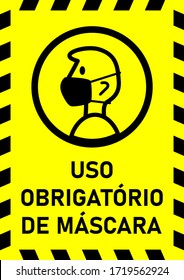 Uso Obrigatorio De Mascara ("Mandatory Use of Face Masks" in Portuguese) Instruction Sign. Vector Image.