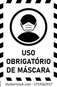 Uso Obrigatorio De Mascara ("Mandatory Use of Face Masks" in Portuguese) Instruction Sign. Vector Image.