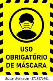 Uso Obrigatorio De Mascara ("Mandatory Use of Face Masks" in Portuguese) Instruction Sign. Vector Image.