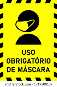 Uso Obrigatorio De Mascara ("Mandatory Use of Face Masks" in Portuguese) Instruction Sign. Vector Image.