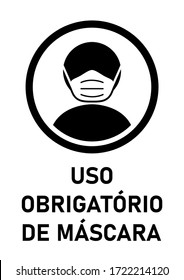 Uso Obrigatorio De Mascara ("Mandatory Use of Face Masks" in Portuguese) Wear a Face Mask Instruction Sign. Vector Image.