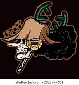 usopp Skull with straw hat vector illustration