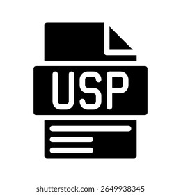 Usp Glyph Icon. File Document icon is an abbreviation for the unique advantage that differentiates your product.