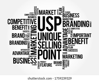 USP - Unique Selling Point word cloud, business concept background