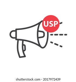 USP (Unique Selling Proposition) concept, megaphone icon - vector illustration