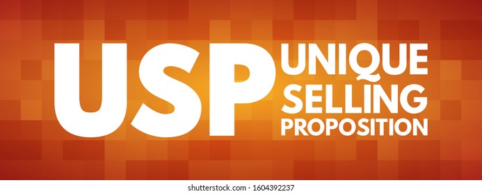 USP Unique Selling Proposition - essence of what makes your product or service better than competitors, acronym text concept background