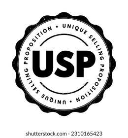 USP Unique Selling Proposition - essence of what makes your product or service better than competitors, acronym text stamp concept background