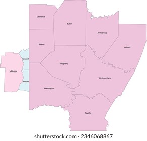 US-Pittsburgh-New Castle-Weirton, PA-OH-WV Combined Statistical Area (CSA) with Pennsylvania,Ohio,West Virginia counties