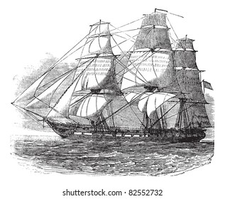 USS Constitution, vintage engraved illustration. Trousset encyclopedia (1886 - 1891).