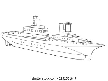 USS Indianapolis war ship outline vector. Military vehicle template vector isolated on white.