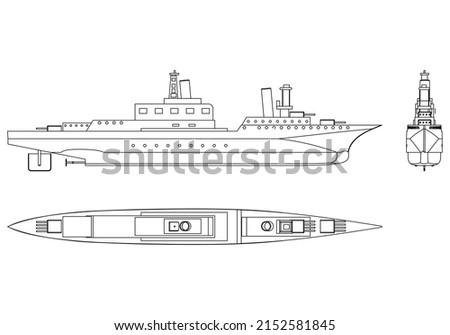 USS Indianapolis war ship outline vector. Military vehicle template vector isolated on white.