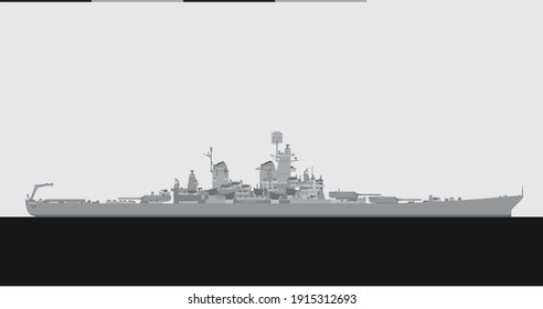 USS IOWA 1943. United States Navy Battleship. Vector Image For Illustrations And Infographics.