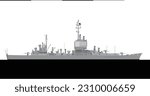 USS LONG BEACH CGN-9 1961. United States Navy nuclear powered guided missile cruiser. Vector image for illustrations and infographics.