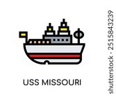 Uss Missouri Line Icon stock illustration.