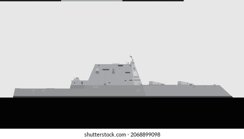 USS ZUMWALT DDG-1000. United States Navy Guided Missile Destroyer. Vector Image For Illustrations And Infographics.