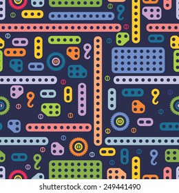 USSR colorful building block pattern | Seamless vector background with wheels and building blocks