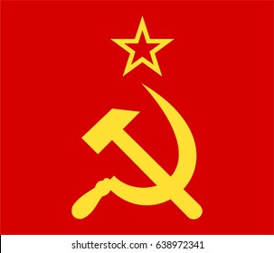Икона коммунизма СССР с серпом и молотом. Векторная Красная звезда с символом социализма