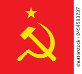 USSR communist icon with hammer and sickle. Vector Red star with socialism symbol