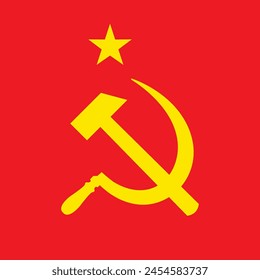 USSR communist icon with hammer and sickle. Vector Red star with socialism symbol