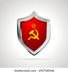 USSR flag projected as a glossy shield isolated on a white background