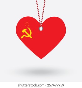 USSR flag in the shape of a heart with hang tags