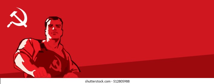 USSR flag and worker