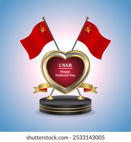 USSR Happy National Day small table flag with Golden Heart